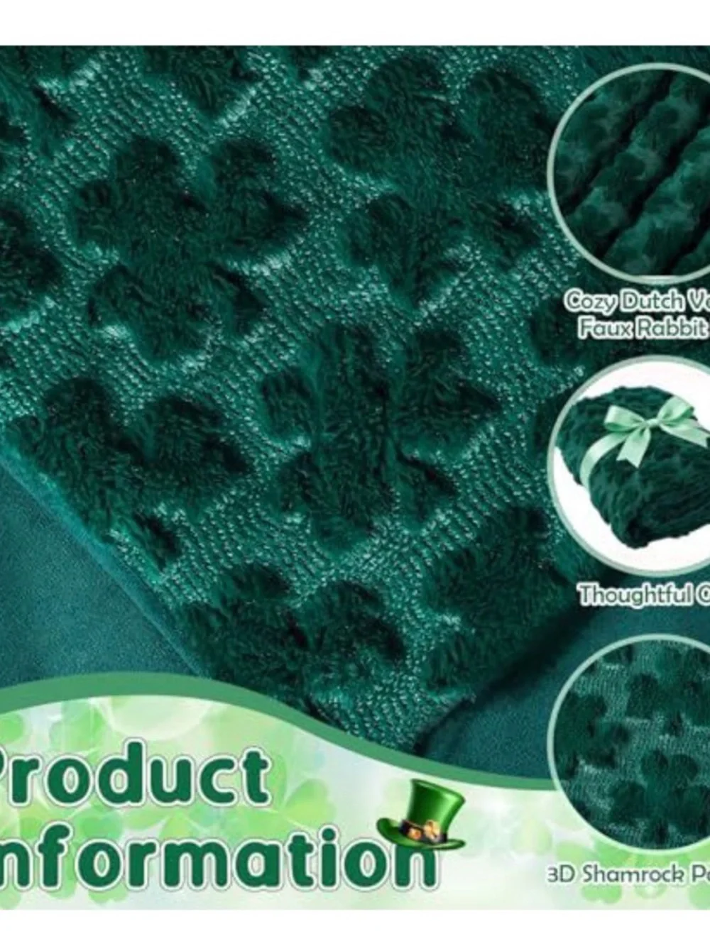 Plush Shamrock-Textured Holiday Throw Blanket - Green